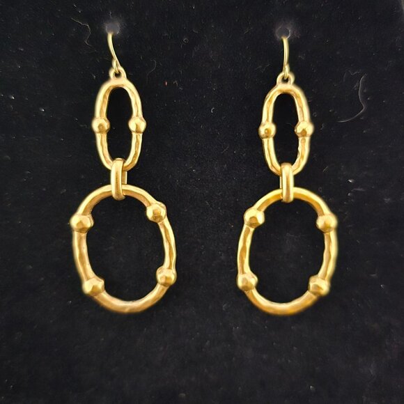 Ralph Lauren Gold-Tone Linked Oval Dangle Earrings With Textured Design - Picture 3 of 8